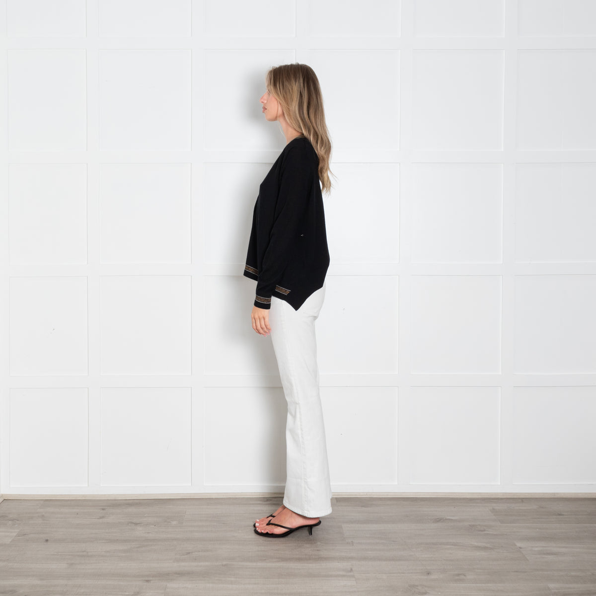 Dorothee Schumacher Black Fine Knit Boxy Cardigan with Lurex Hem