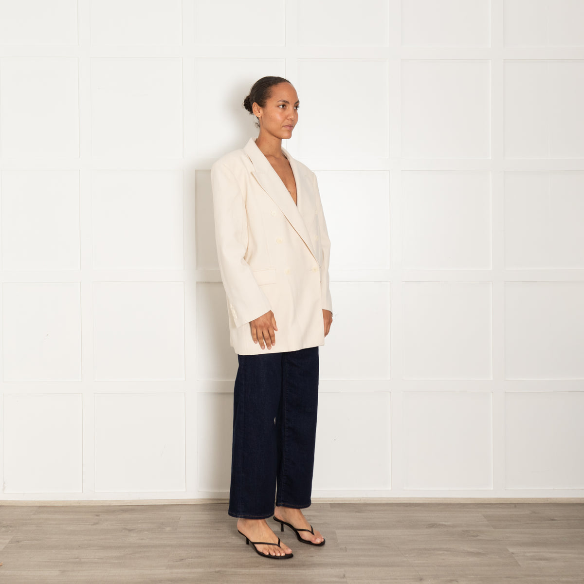 Sandro Cream Double Breasted Oversized Blazer