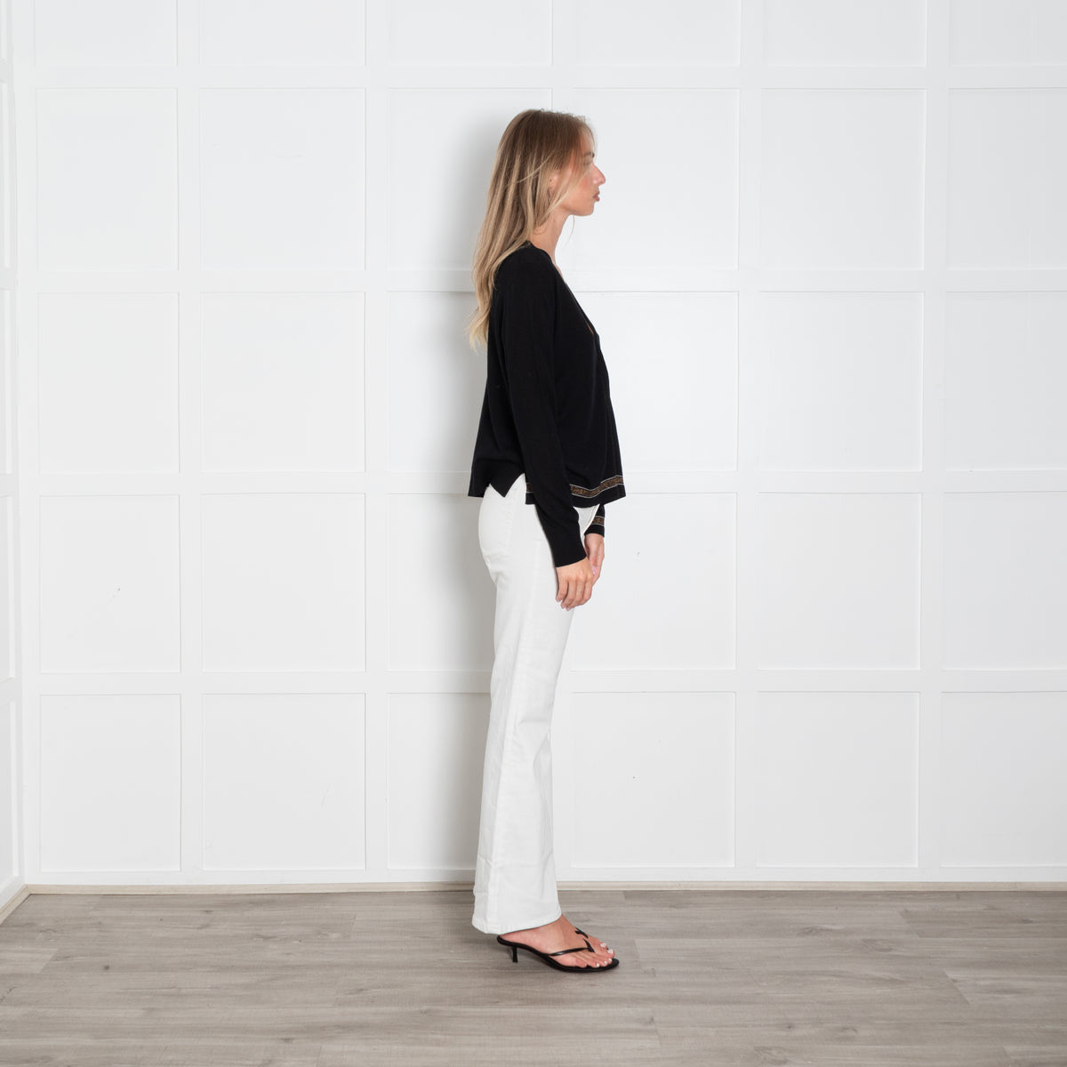 Dorothee Schumacher Black Fine Knit Boxy Cardigan with Lurex Hem