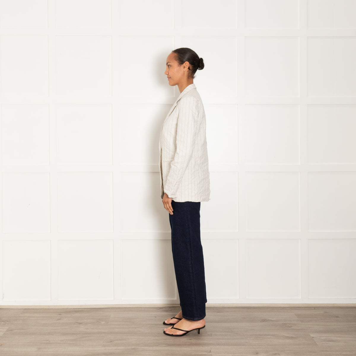 Ottod'Ame Cream Black Crinkle Cotton Blend Pinstripe Jacket