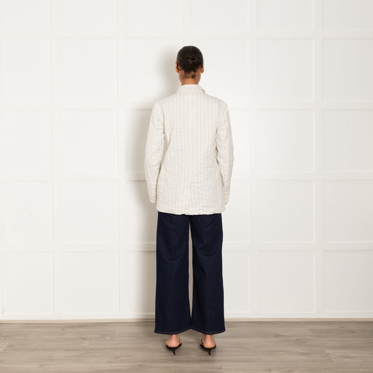 Ottod'Ame Cream Black Crinkle Cotton Blend Pinstripe Jacket