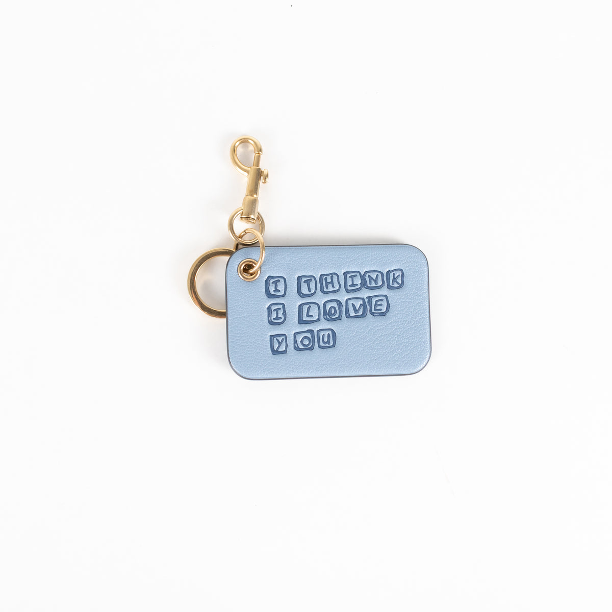 Anya Hindmarch Character Charm I Think I Love You Blue Leather Keyring
