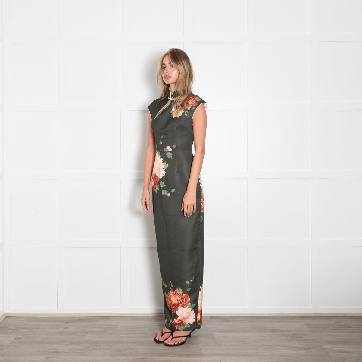 Sau Lee Green Dorit Maxi Dress in Dark Moss