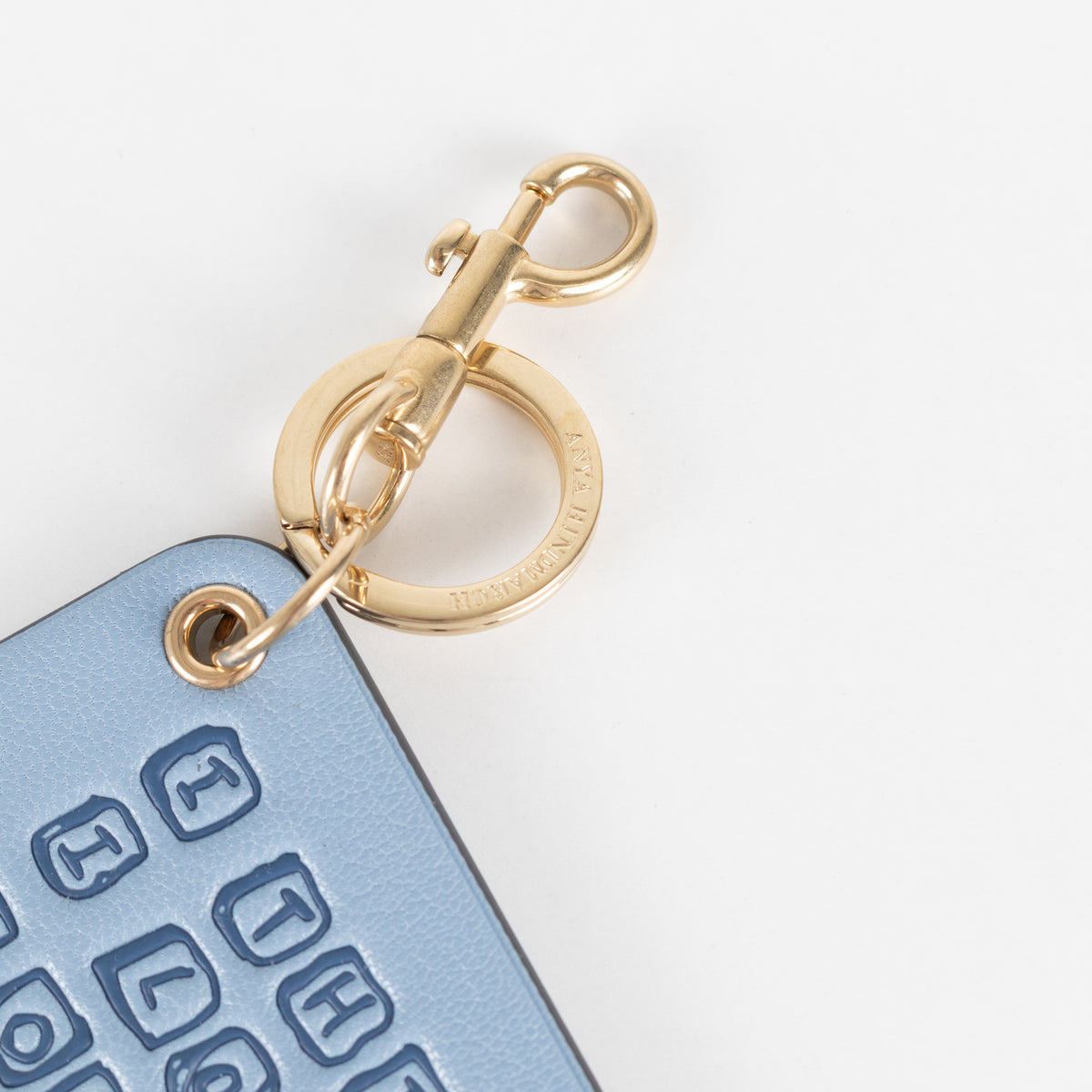 Anya Hindmarch Character Charm I Think I Love You Blue Leather Keyring