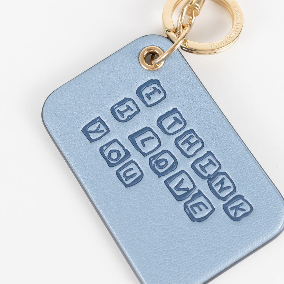 Anya Hindmarch Character Charm I Think I Love You Blue Leather Keyring