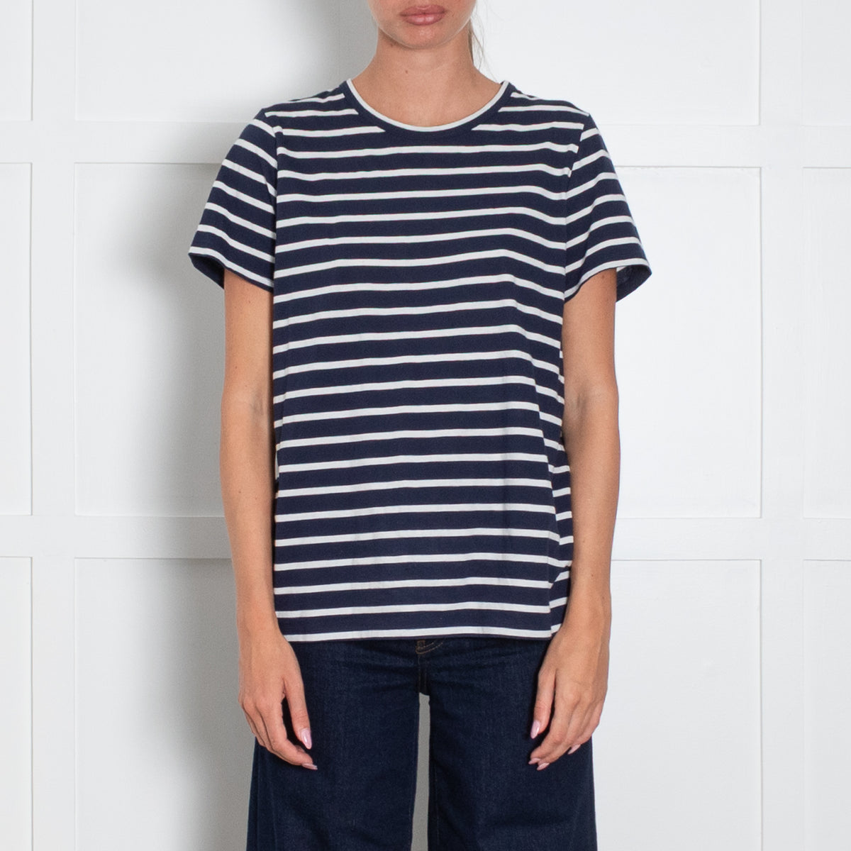 Allude Navy White Stripes T Shirt