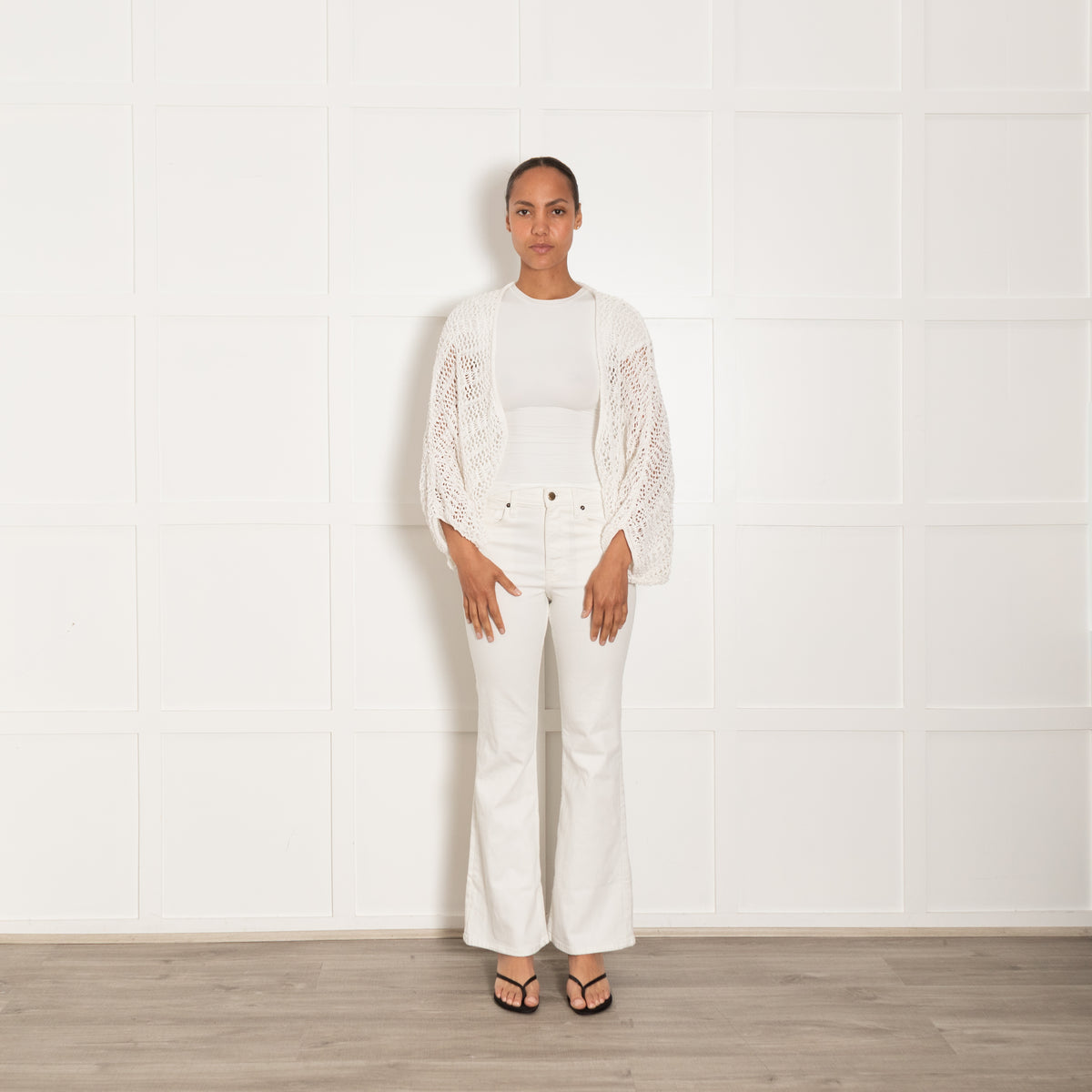 P.A.R.O.S.H. White Loose Crochet Knit Open Cardigan