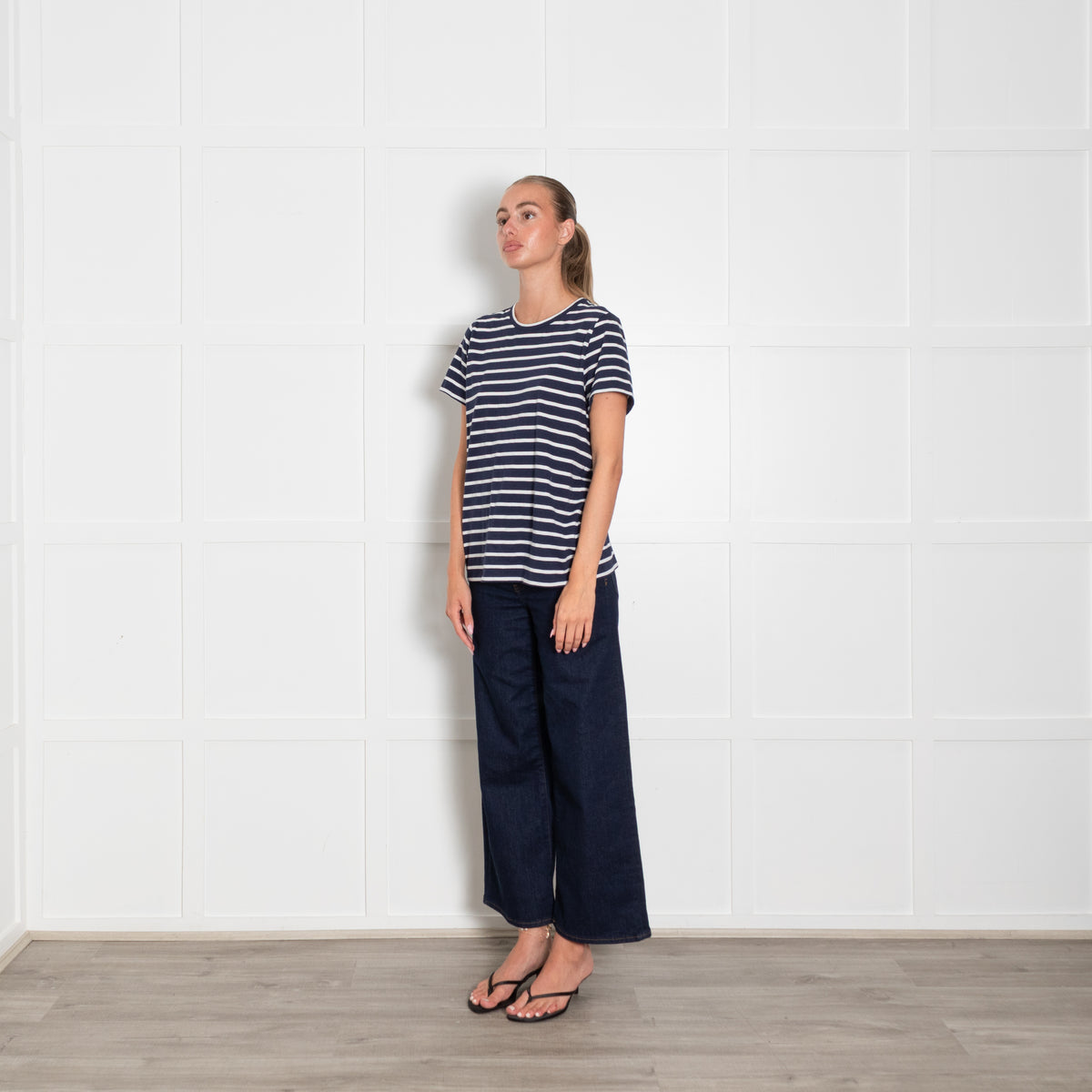 Allude Navy White Stripes T Shirt