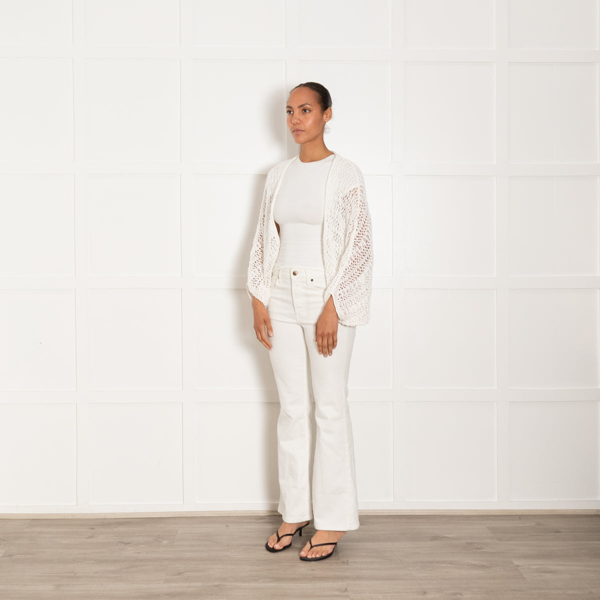 P.A.R.O.S.H. White Loose Crochet Knit Open Cardigan