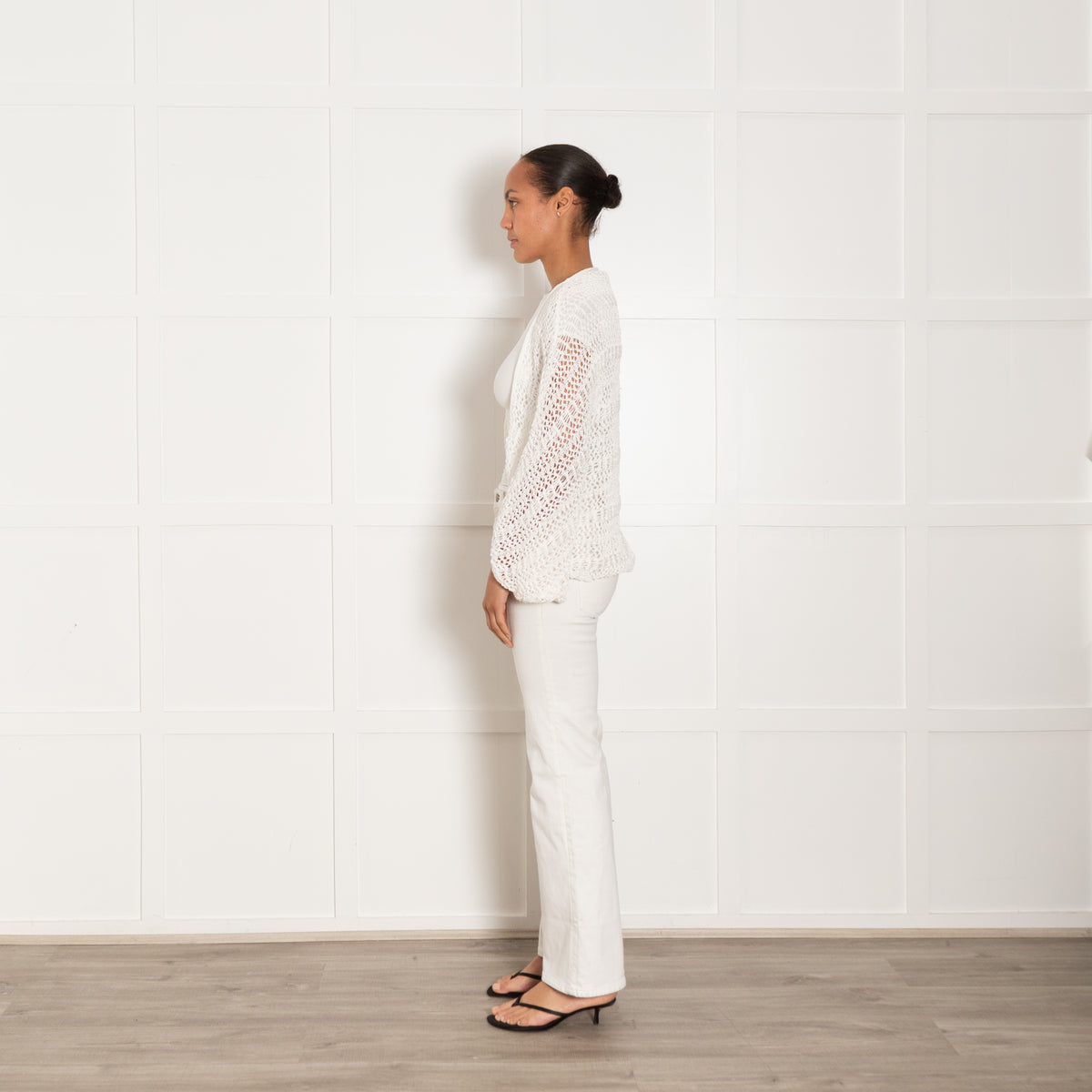 P.A.R.O.S.H. White Loose Crochet Knit Open Cardigan