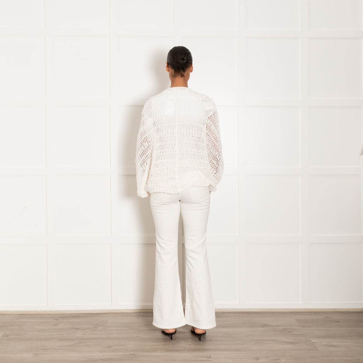 P.A.R.O.S.H. White Loose Crochet Knit Open Cardigan