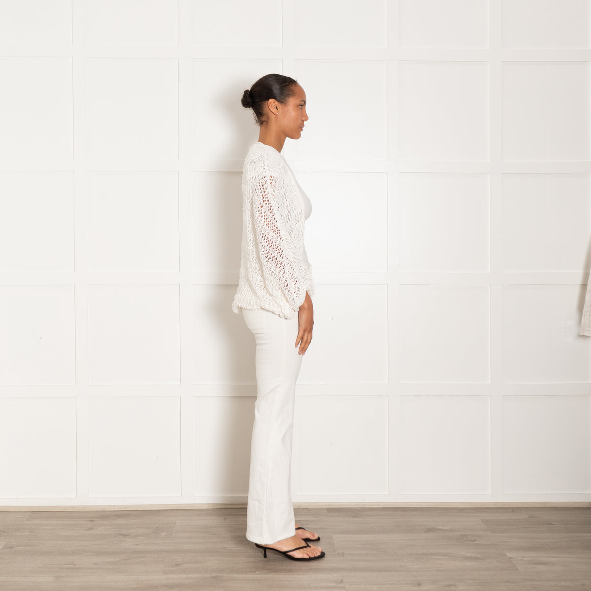P.A.R.O.S.H. White Loose Crochet Knit Open Cardigan