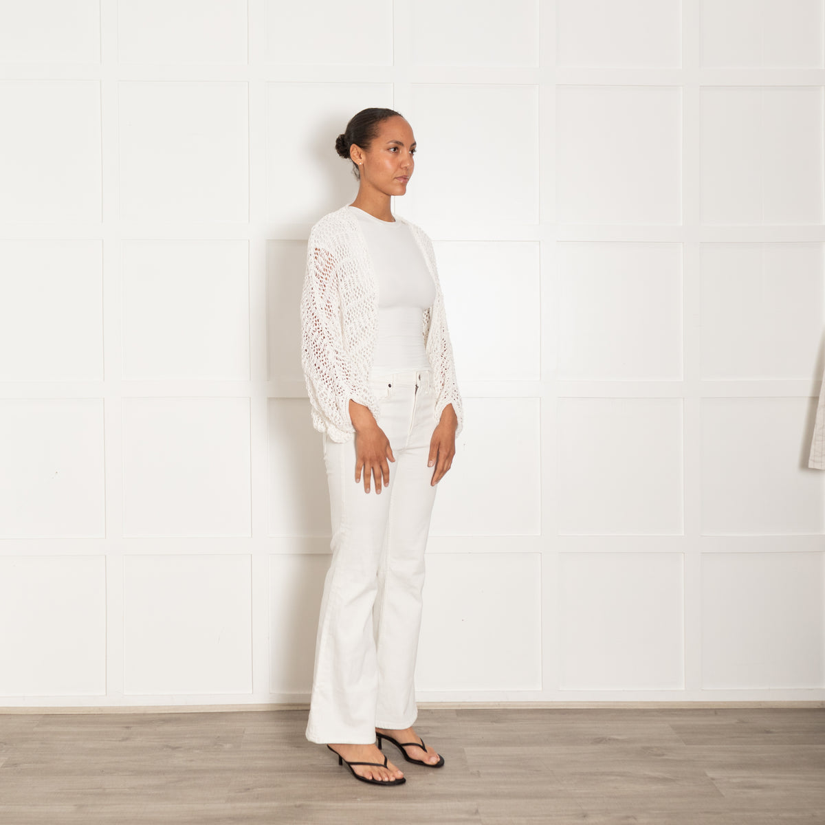 P.A.R.O.S.H. White Loose Crochet Knit Open Cardigan