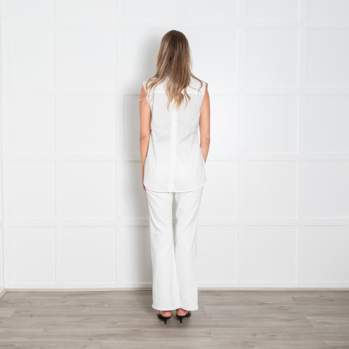 Strenesse White Cotton Sleeveless Collared Shirt