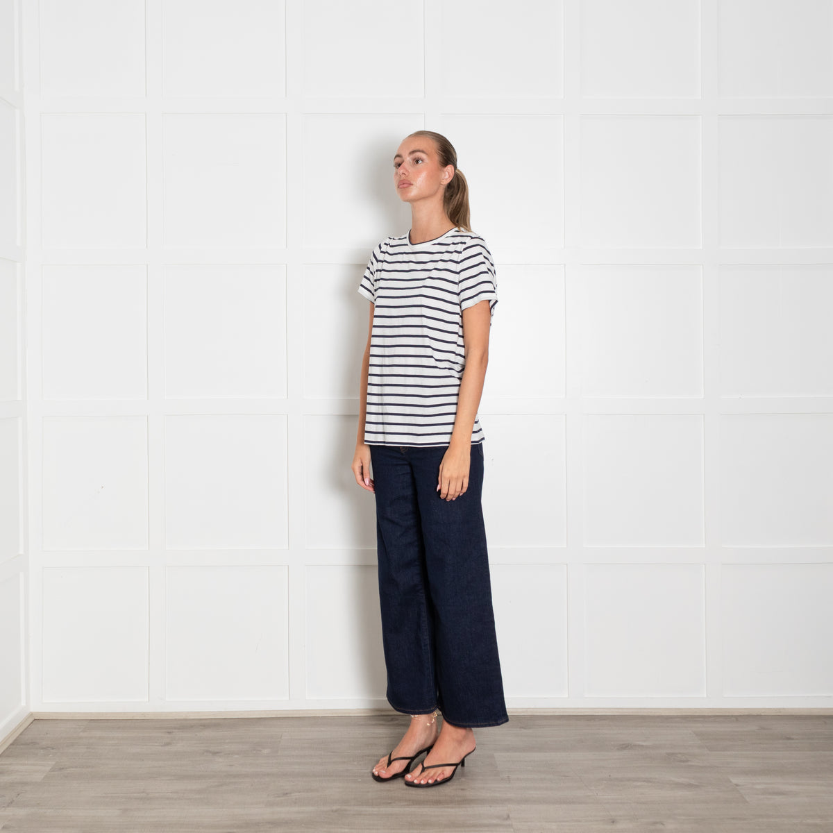 Allude White Navy Stripes T Shirt