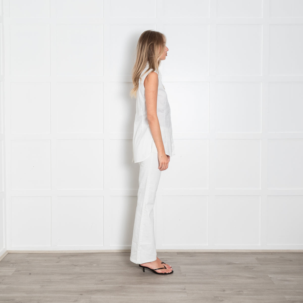 Strenesse White Cotton Sleeveless Collared Shirt