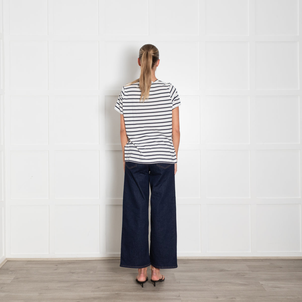 Allude White Navy Stripes T Shirt