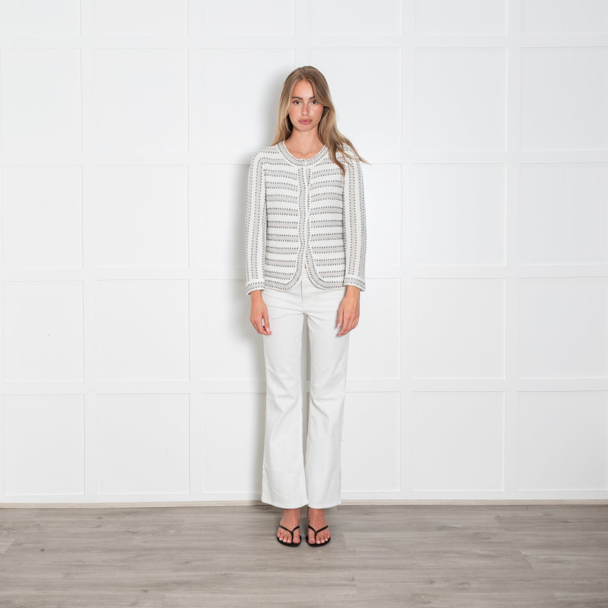 Bruno Manetti Cream and Beige Boucle Knit Jacket