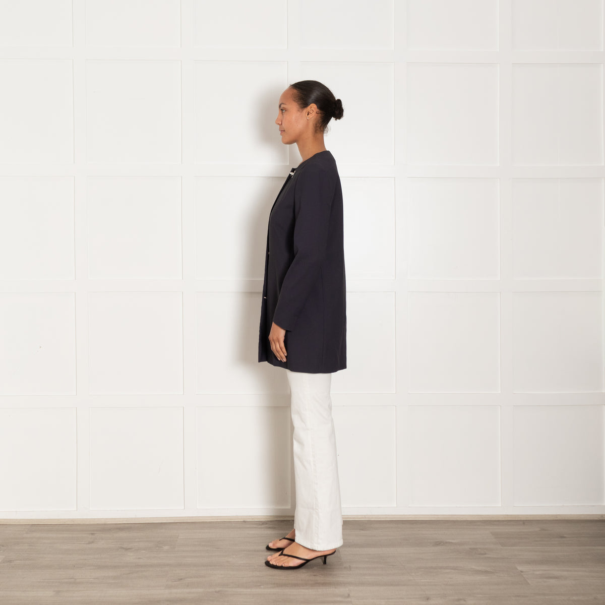 Fay Navy Collarless Jacket with Silver Toggle Neck
