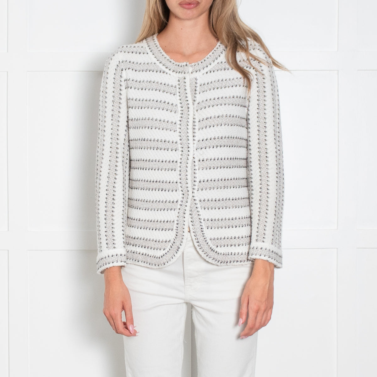 Bruno Manetti Cream and Beige Boucle Knit Jacket
