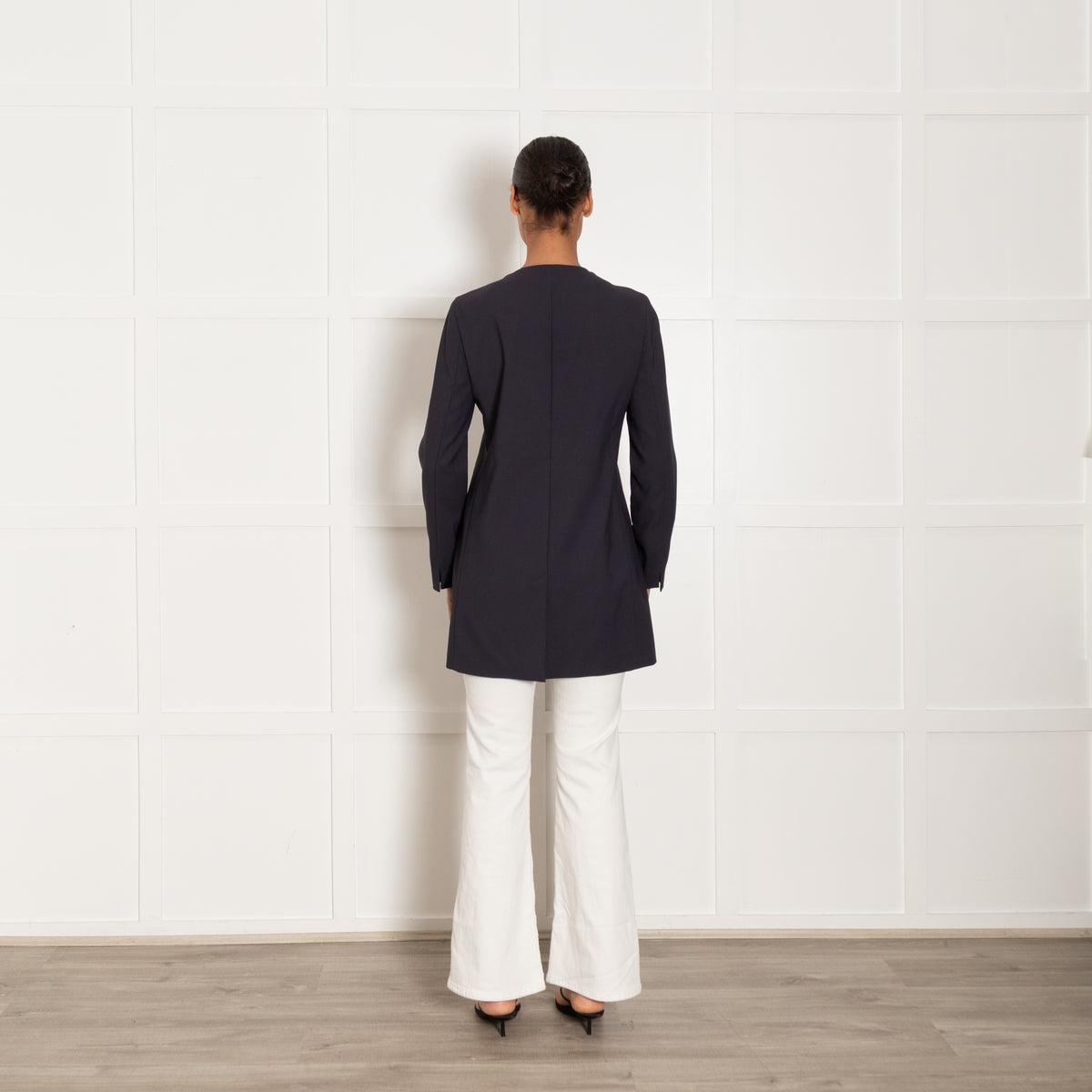 Fay Navy Collarless Jacket with Silver Toggle Neck