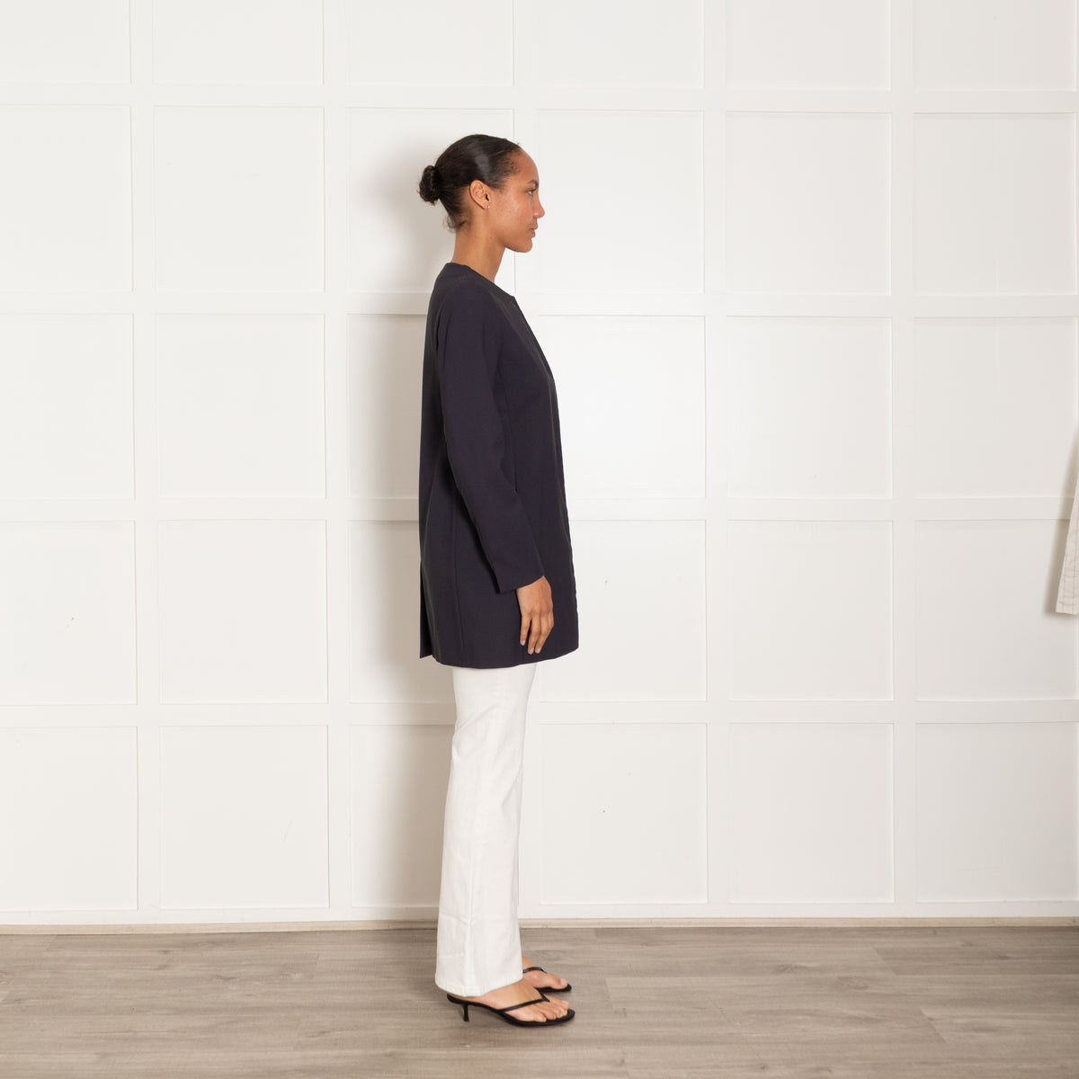 Fay Navy Collarless Jacket with Silver Toggle Neck
