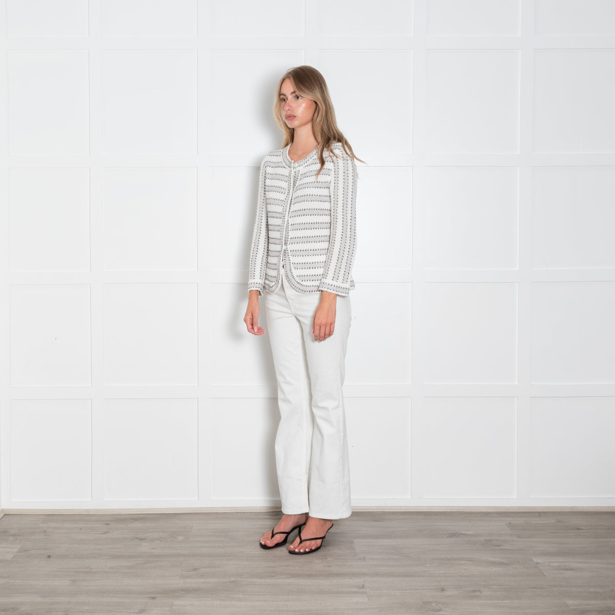 Bruno Manetti Cream and Beige Boucle Knit Jacket