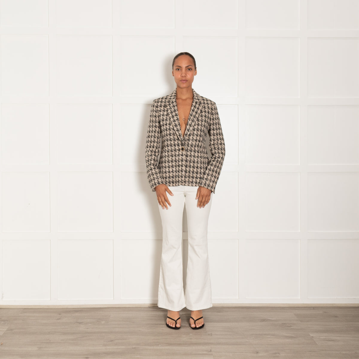 Me + Em Brown Prince Of Wales Checked Blazer