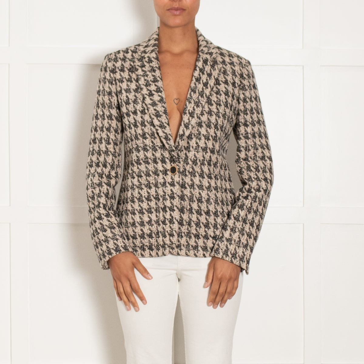 Me + Em Brown Prince Of Wales Checked Blazer