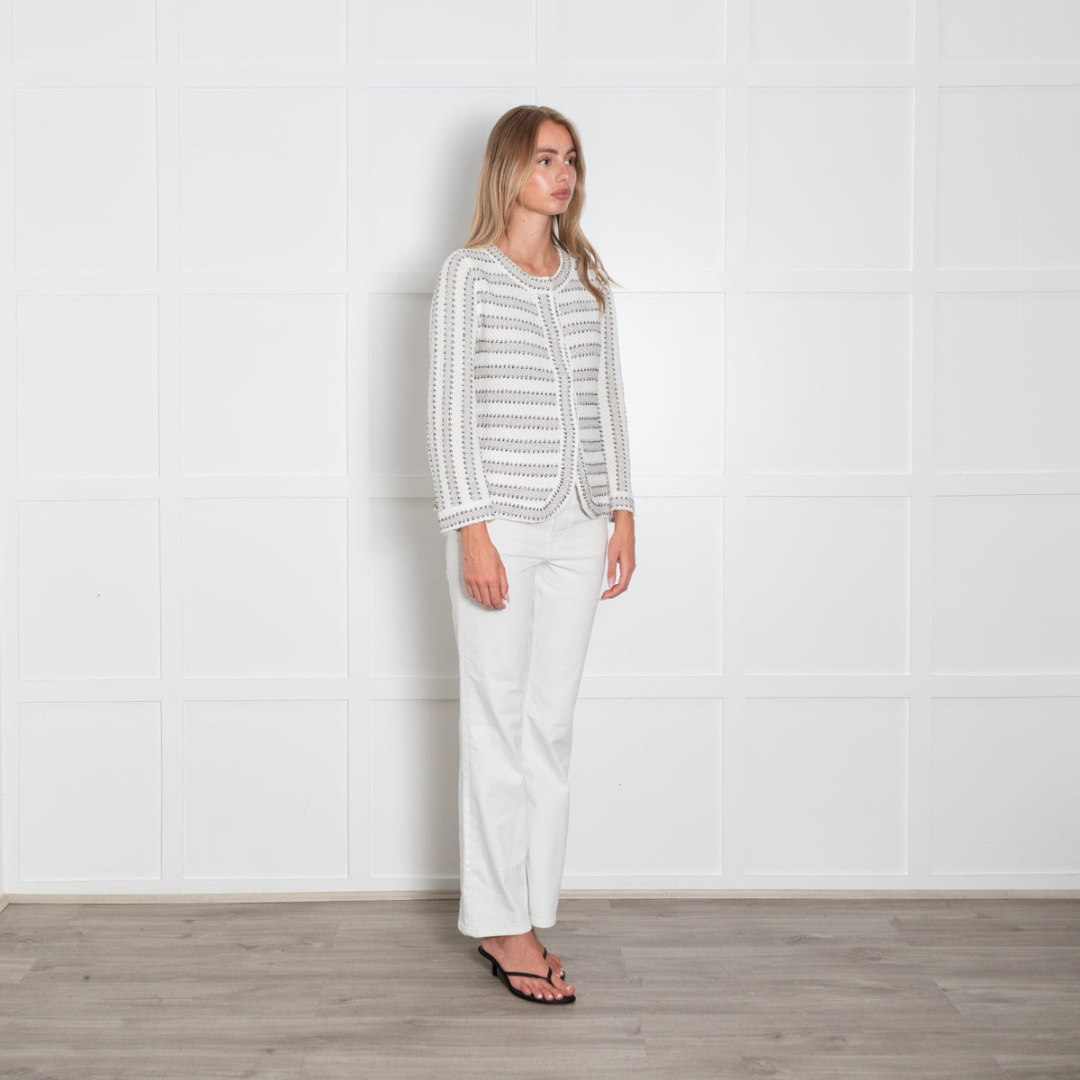 Bruno Manetti Cream and Beige Boucle Knit Jacket
