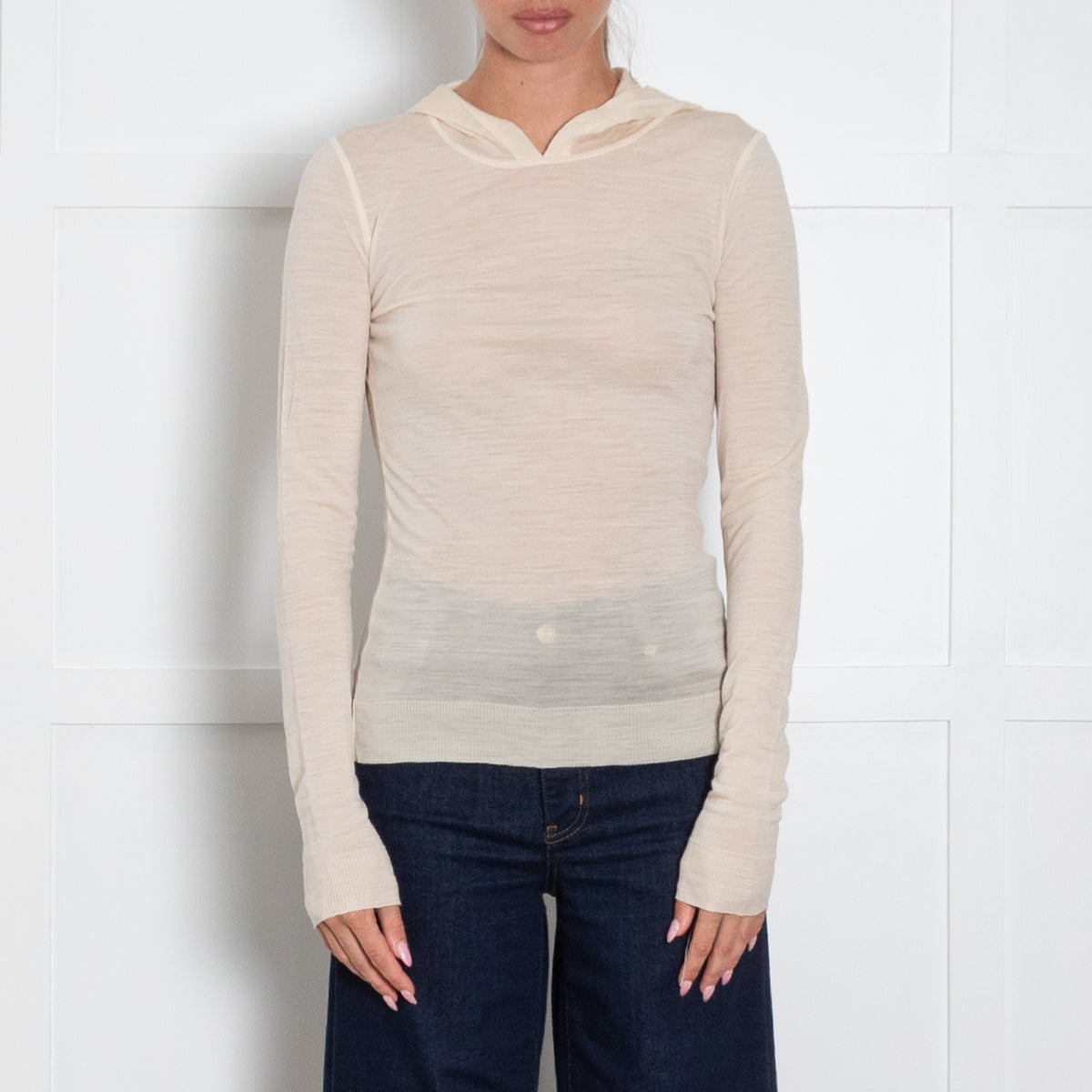 Me + Em Cream Fine Knit Summer Weight Hooded Top
