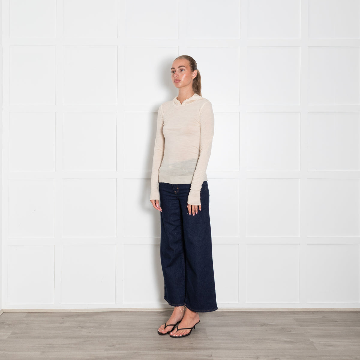 Me + Em Cream Fine Knit Summer Weight Hooded Top