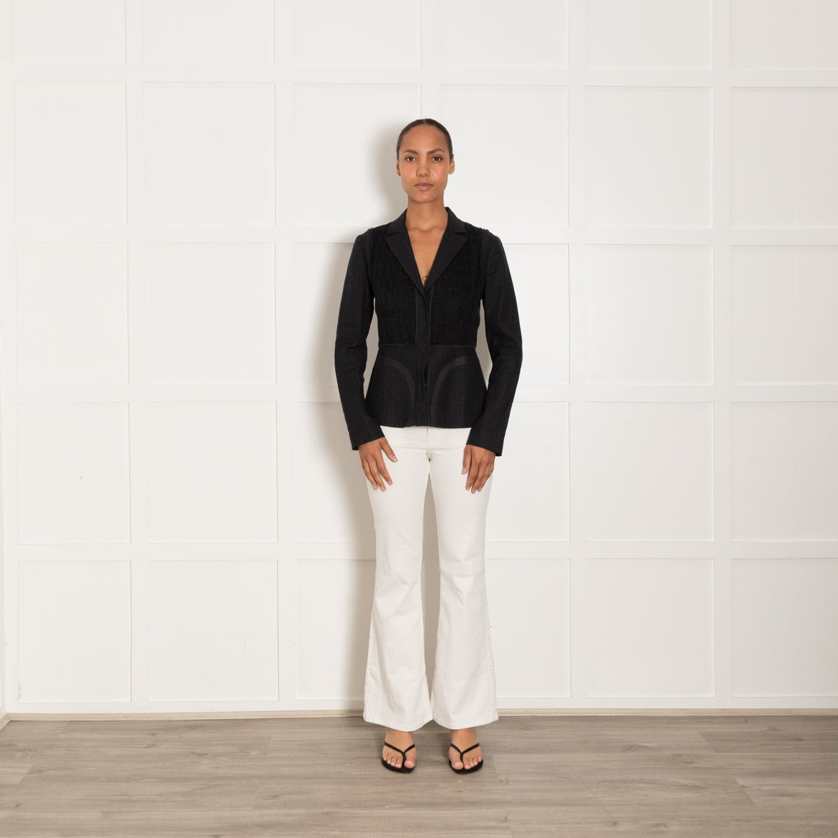 Elie Tahari Navy Linen Crinkle Blazer