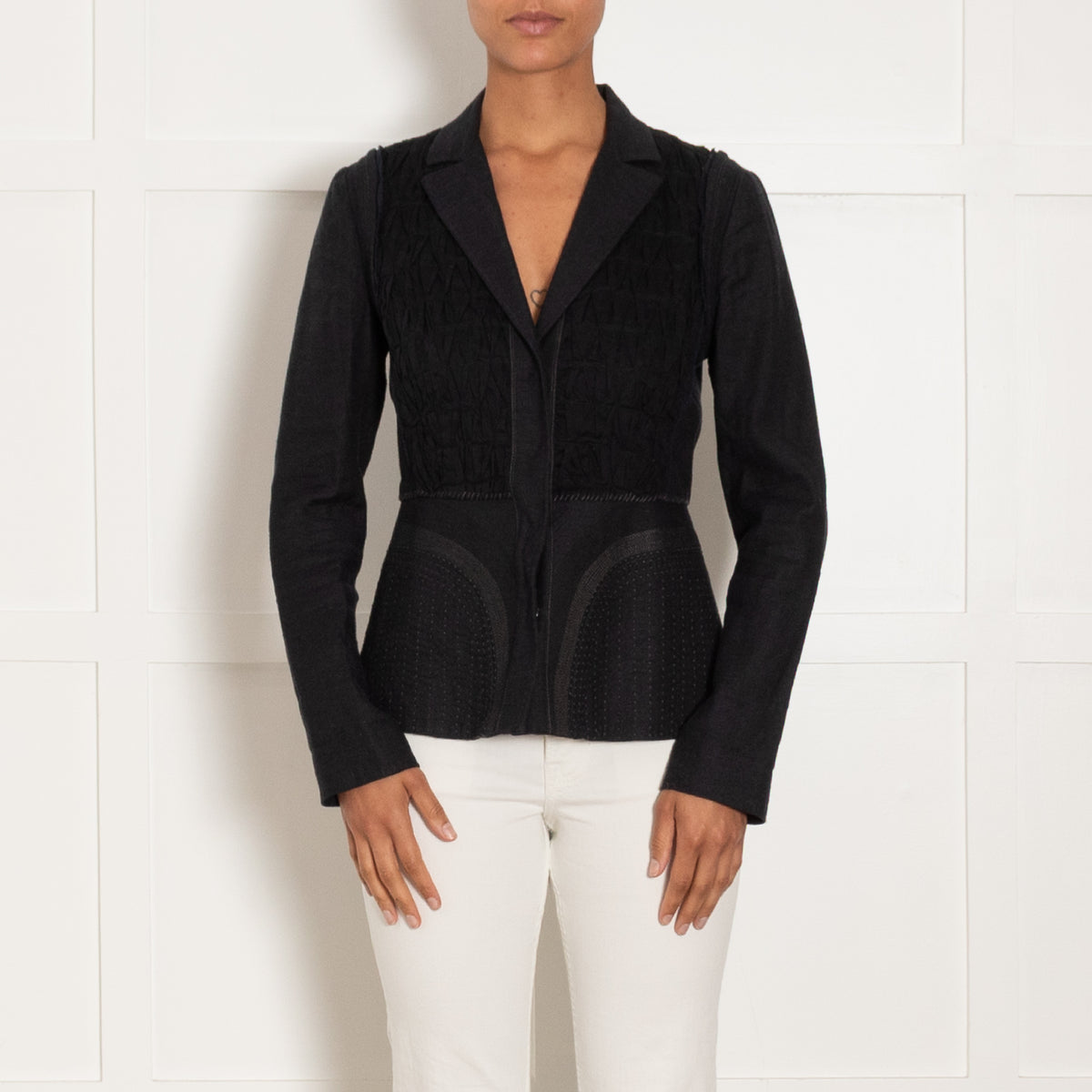 Elie Tahari Navy Linen Crinkle Blazer