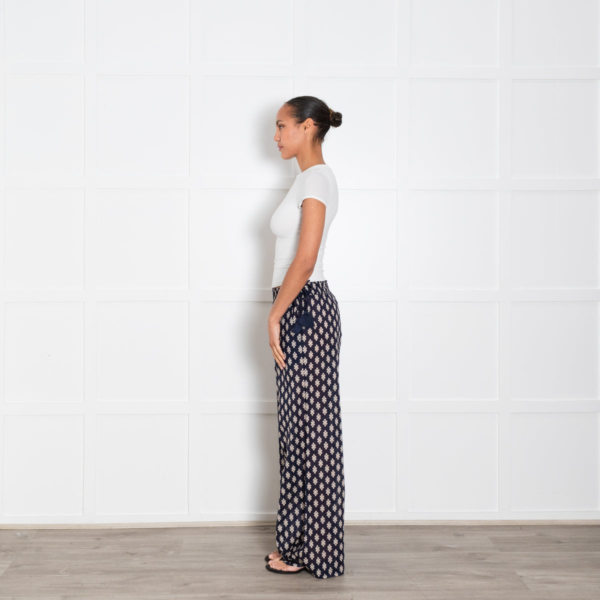 Tory Burch Navy Patterned Drawstring Waist Trousers