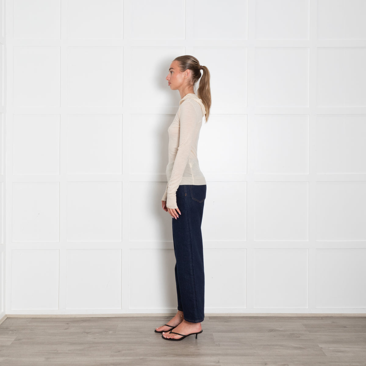 Me + Em Cream Fine Knit Summer Weight Hooded Top