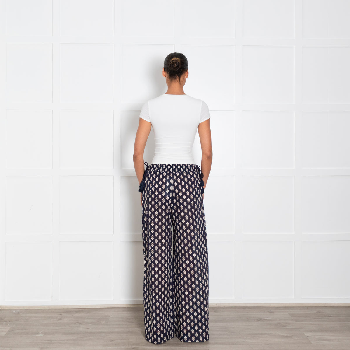 Tory Burch Navy Patterned Drawstring Waist Trousers