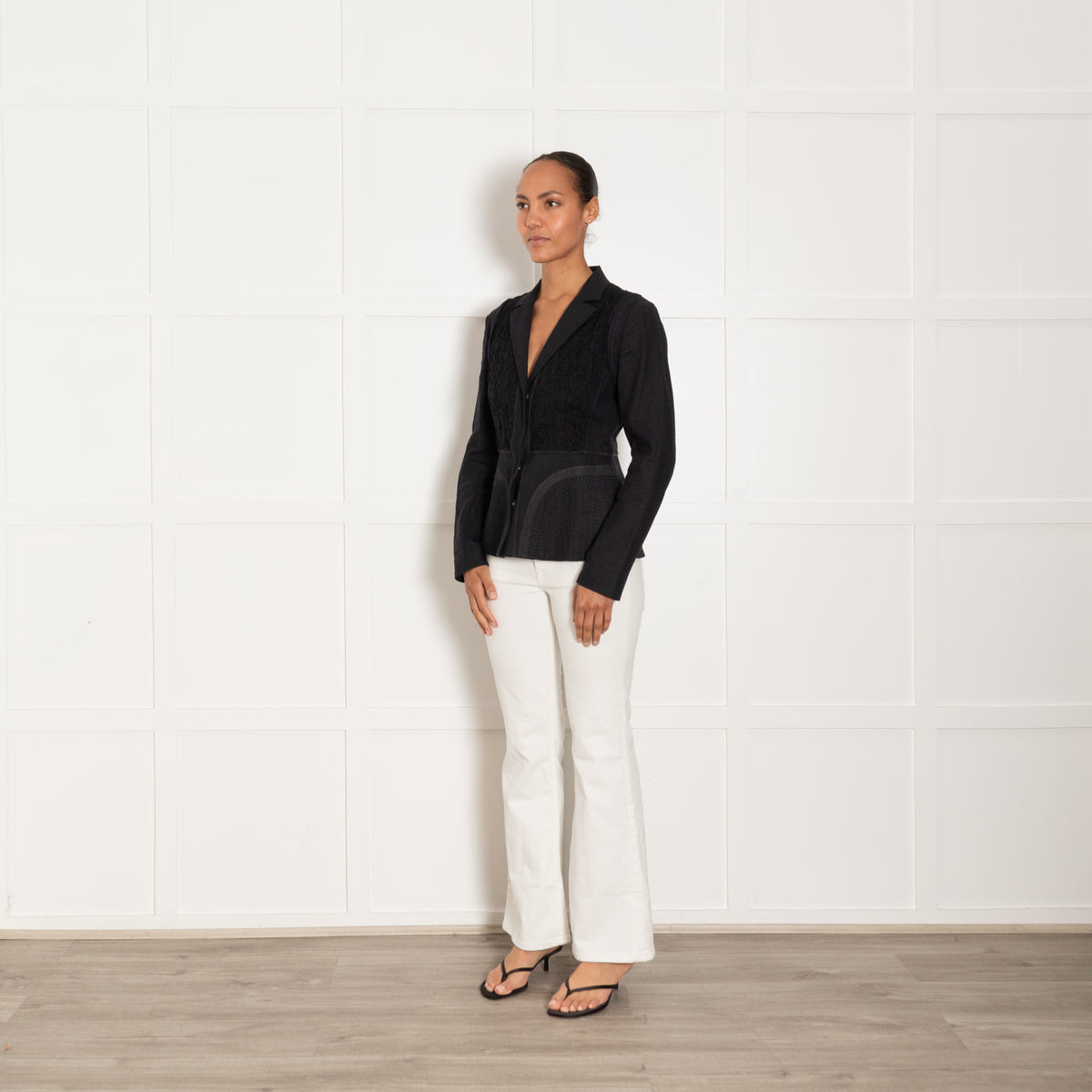 Elie Tahari Navy Linen Crinkle Blazer