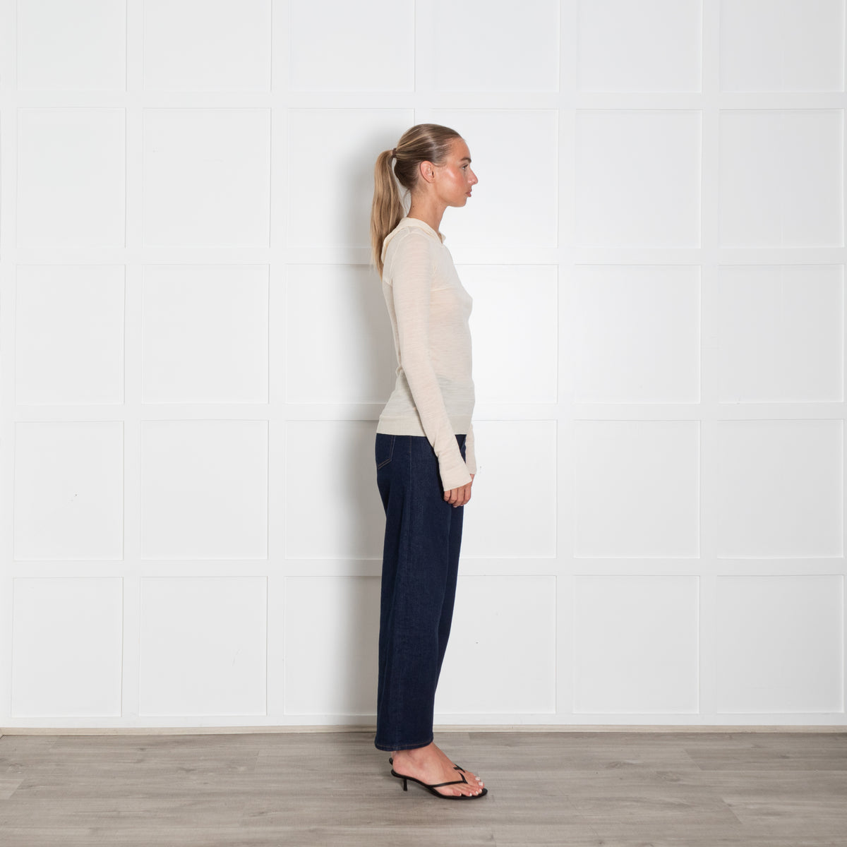 Me + Em Cream Fine Knit Summer Weight Hooded Top