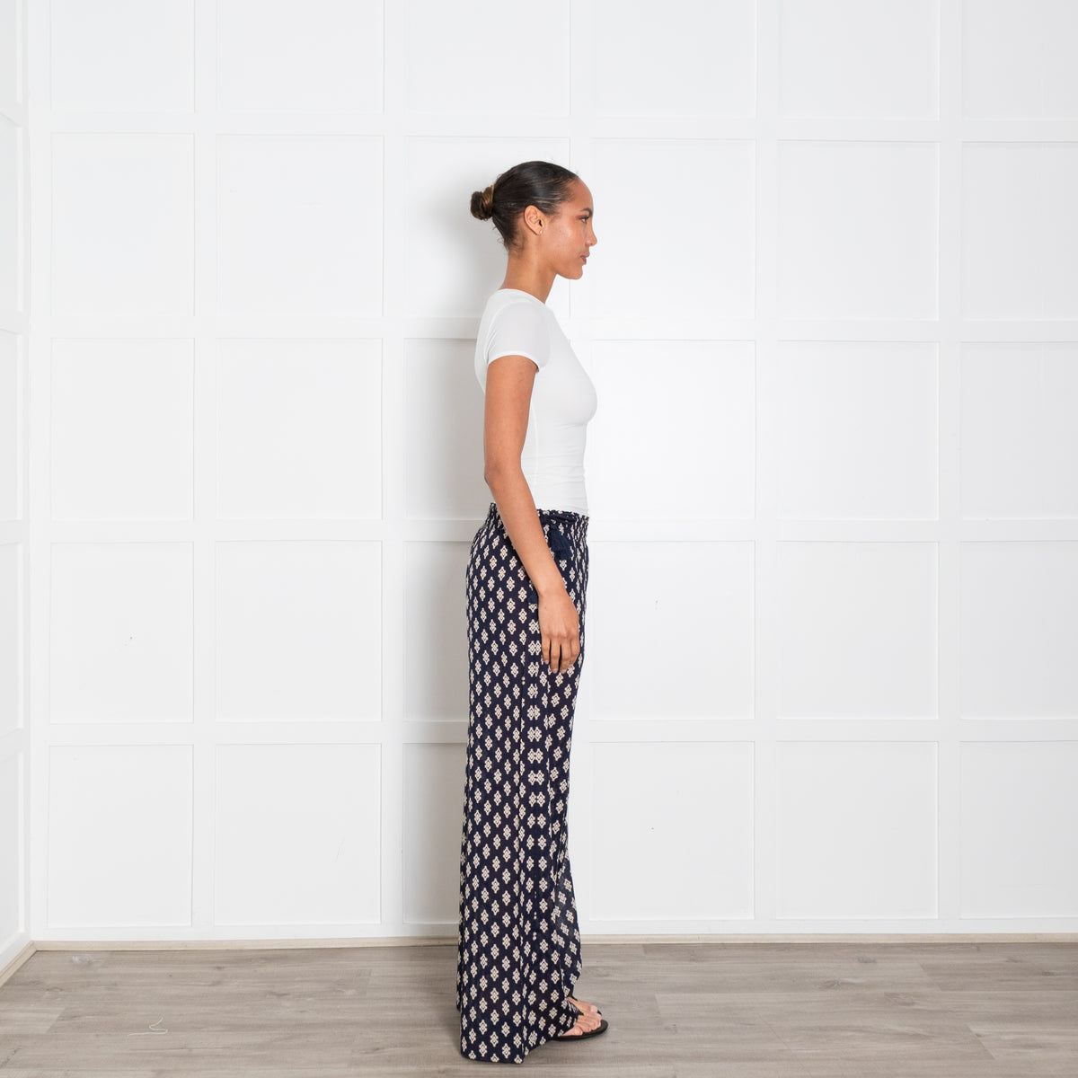 Tory Burch Navy Patterned Drawstring Waist Trousers