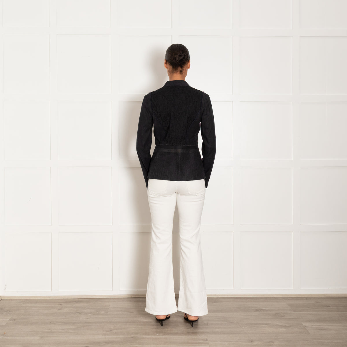 Elie Tahari Navy Linen Crinkle Blazer