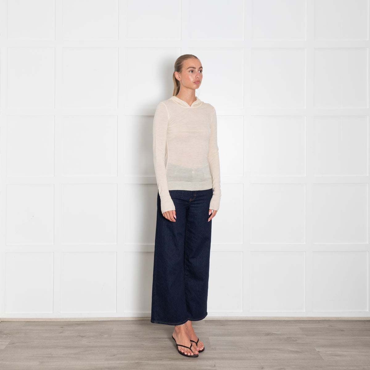 Me + Em Cream Fine Knit Summer Weight Hooded Top
