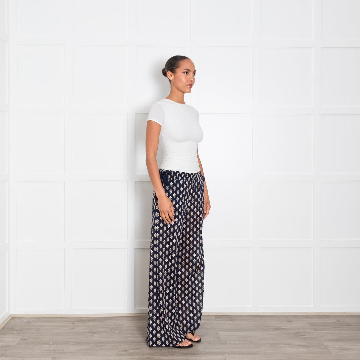 Tory Burch Navy Patterned Drawstring Waist Trousers