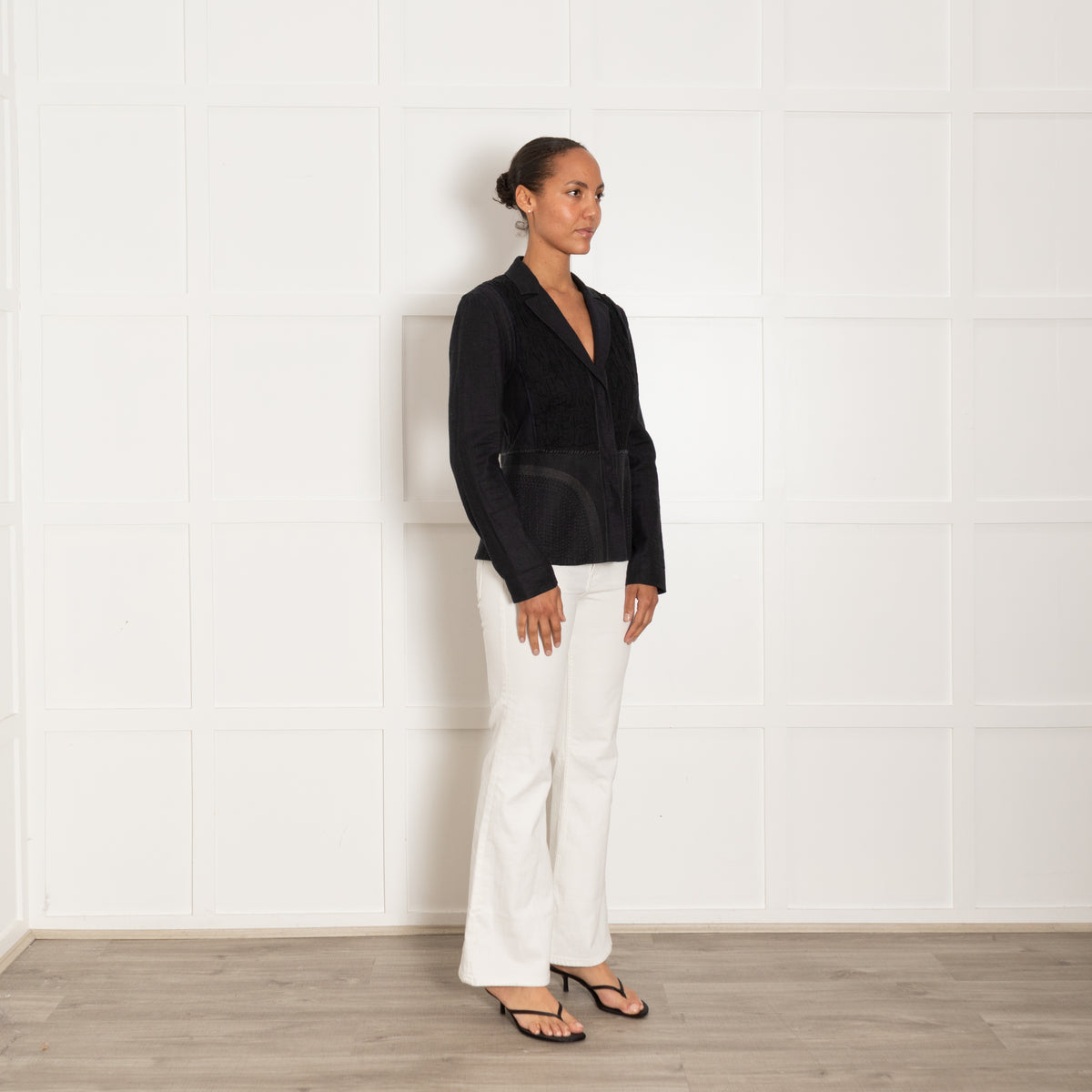 Elie Tahari Navy Linen Crinkle Blazer