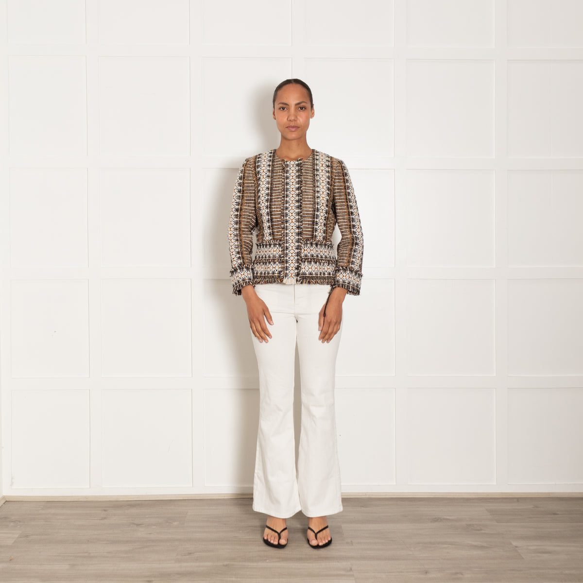 Tory Burch Brown Multi Coloured Tweed Boucle Jacket