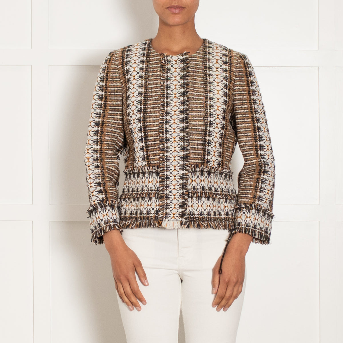 Tory Burch Brown Multi Coloured Tweed Boucle Jacket