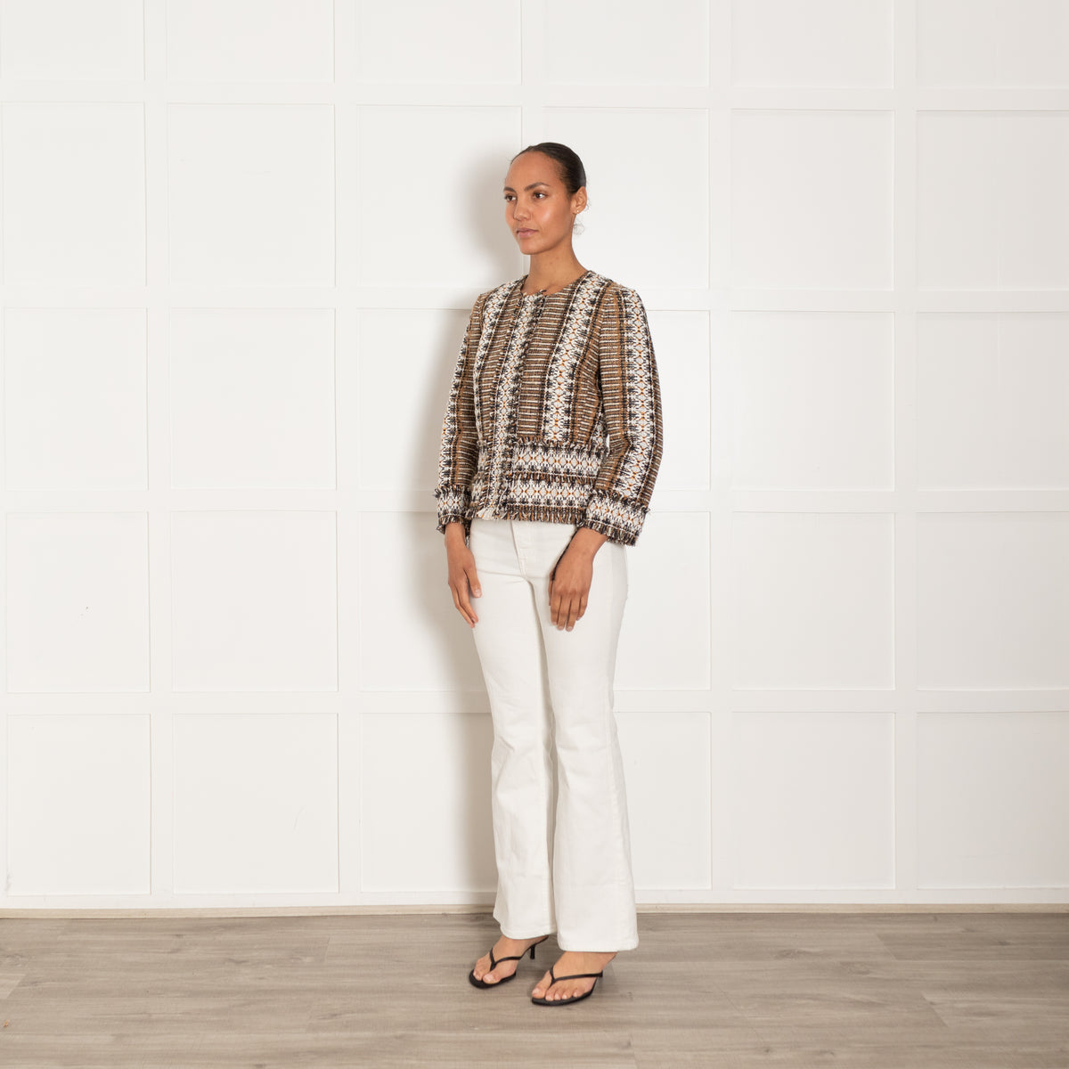 Tory Burch Brown Multi Coloured Tweed Boucle Jacket