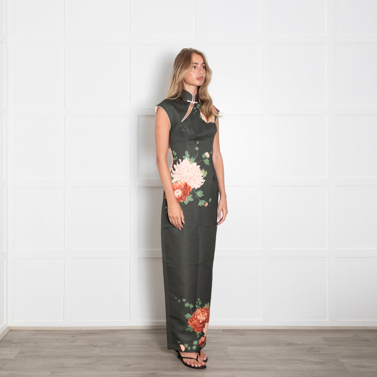 Sau Lee Green Dorit Maxi Dress in Dark Moss