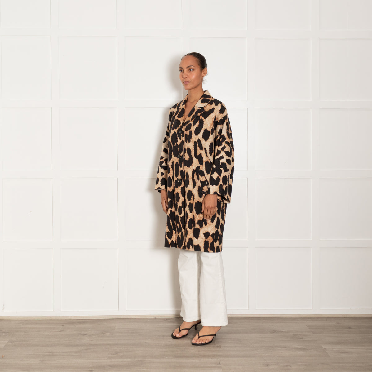 Ganni Brown Linen Leopard Print Coat