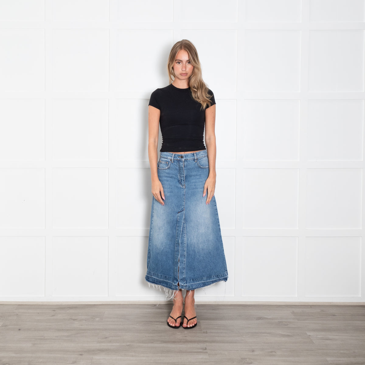Me + Em Denim Midi Skirt With Front Split